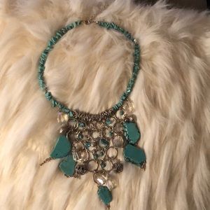 Turquoise , Crystal and Silver Statement Necklace